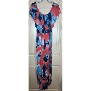 Sweet Lovely Tie-Dye Maxi Cover-Up Dress Womens Multicolor Off Shoulder slit‎ M